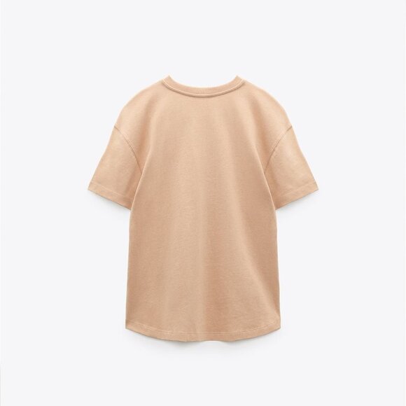 Pink Zara High-Low Relaxed Fit Short Sleeve Cotton Tee Shirt Top (NWT) - Picture 3 of 4